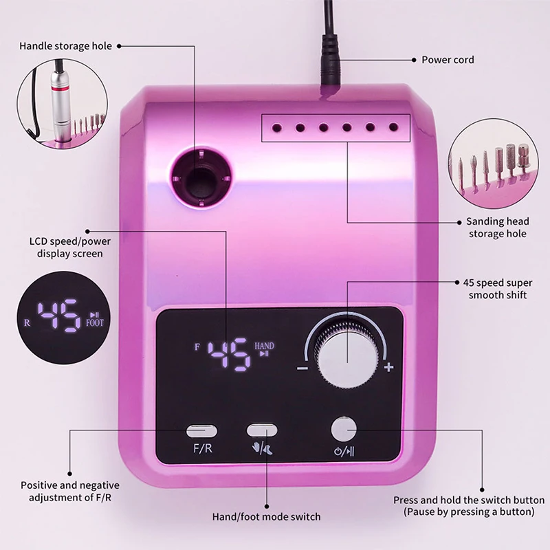 Hochwertige elektrische Nagel bohrmaschine 45000 U/min elektrische Datei HD-Display Metall Maniküre Stift profession elle Nagel drehmaschine