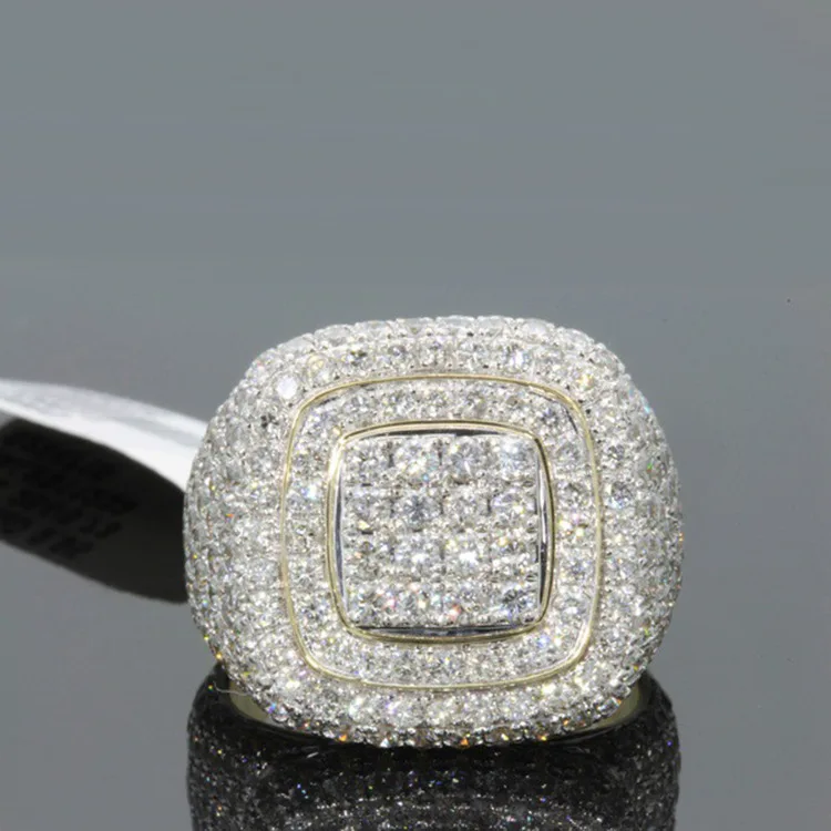 S925 Sterling Silver Ring Hot Sale New 18K Gold Plated Full Diamond Men's Ring, Color Separation Slightly Inlaid Women's Ring