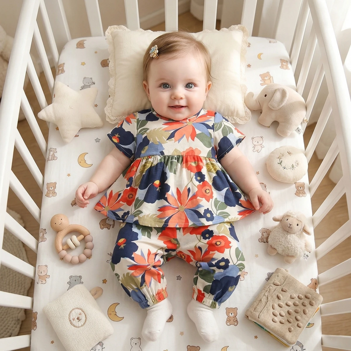 Children Floral Summer Sets 2Pcs Baby Girls Clothing Sets Cotton Princess