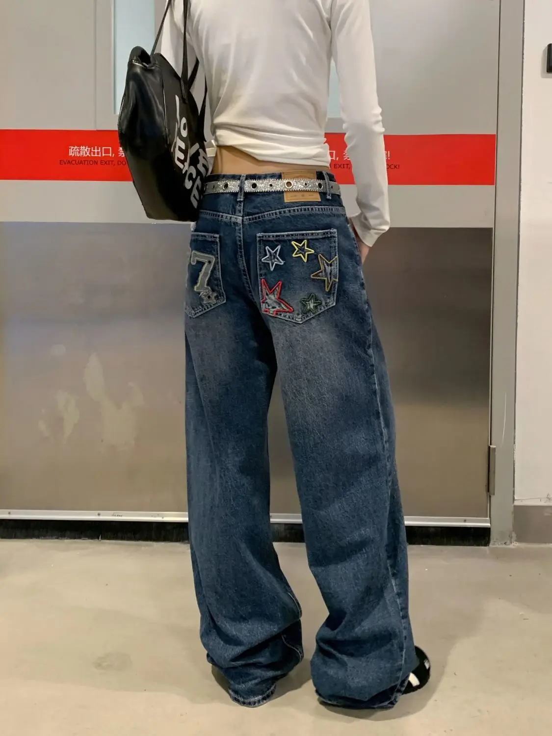 American Retro Hot Girl Letter Embroidered Jeans Women Spring Autumn New Versatile Slim Straight Floor Trousers