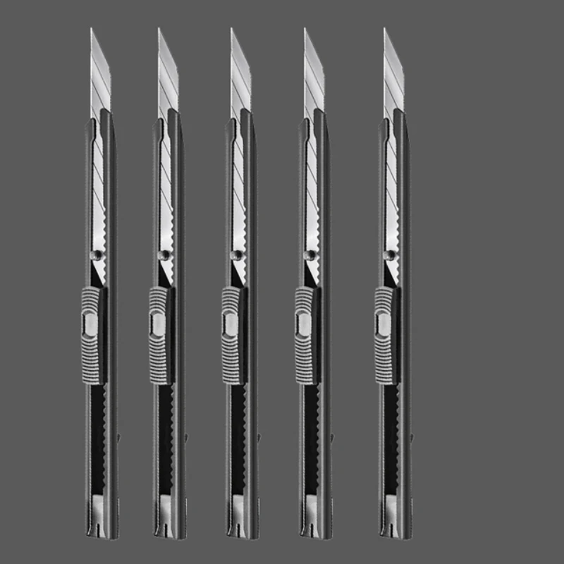 Deli 9 mm schwarzes Allzweckmesser, 30 Grad scharfer Kohlenstoffstahl, abschließbare Sk5-Klingen, automatisch verriegelnde Designmesser für das Heimbüro