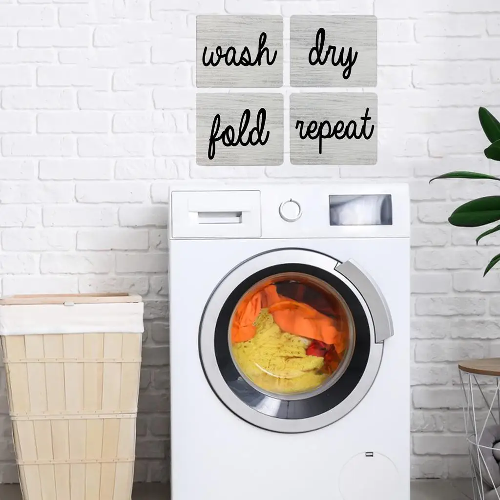 Laundry Room Signs (Set of 4 Unframed), Fold Repeat , Wooden Plaques Wall decor for art for Home Living Room Wall Hanging