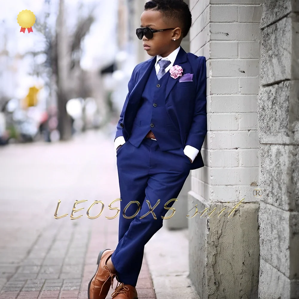 

Boys' 3-piece suit dress (wedding jacket + vest + trousers) suitable for children aged 3 to 16 years old, customized tuxedo suit