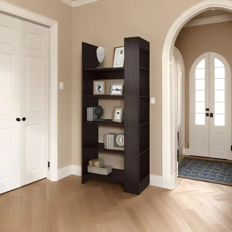 

Открытый книжный шкаф с 5 полками, отделка орехового дерева, современный дизайн для хранения в гостиной или офисе