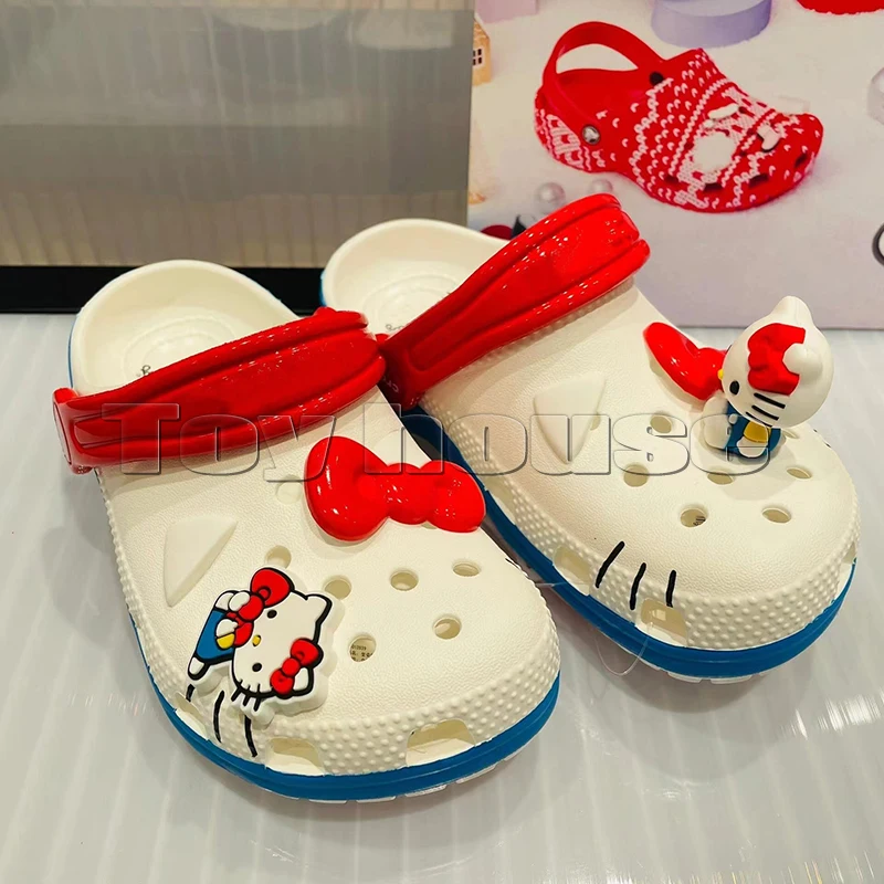 New Sanrio Hello Kitty Hole Sandals Slippers Kt Cat Sandals Kawaii Eva Anime Home Beach Shoes Summer Slippers Adult Kids Gifts