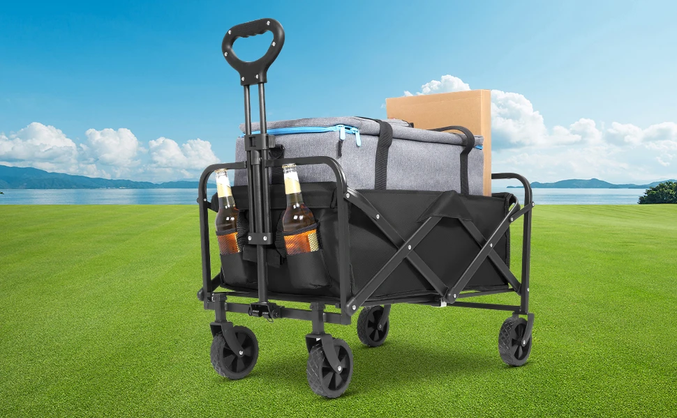 

Foldable Wagon Cart Beach Wagon Foldable All Terrain Wagon Cart with 5 Inch Big Wheels for Sand Camping Sports Outdoor Black