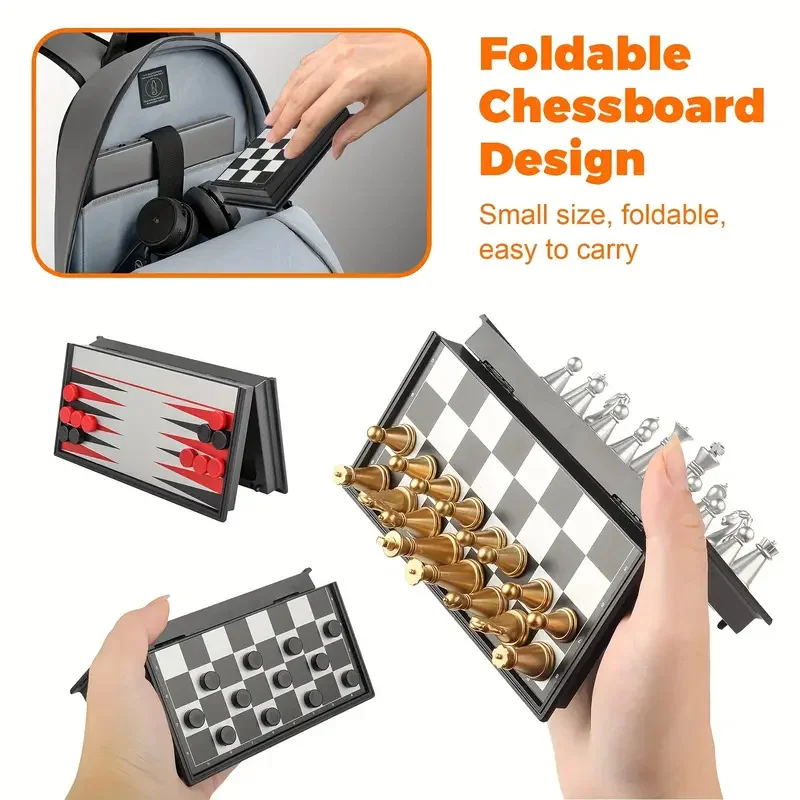 لعبة شطرنج مغناطيسية صغيرة ألعاب قابلة للطي رقعة شطرنج بلاستيكية مغناطيسية لعبة تفاعلية محمولة للأطفال والكبار هدية عيد ميلاد