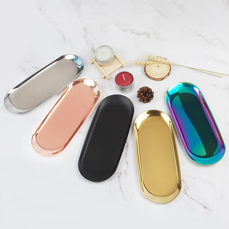 Metal Tray Living Room Oval Table Jewelry Storage Tray Storage Stainless Steel Plate Candle Tools Decorative Pieces Ring Dish - view 4