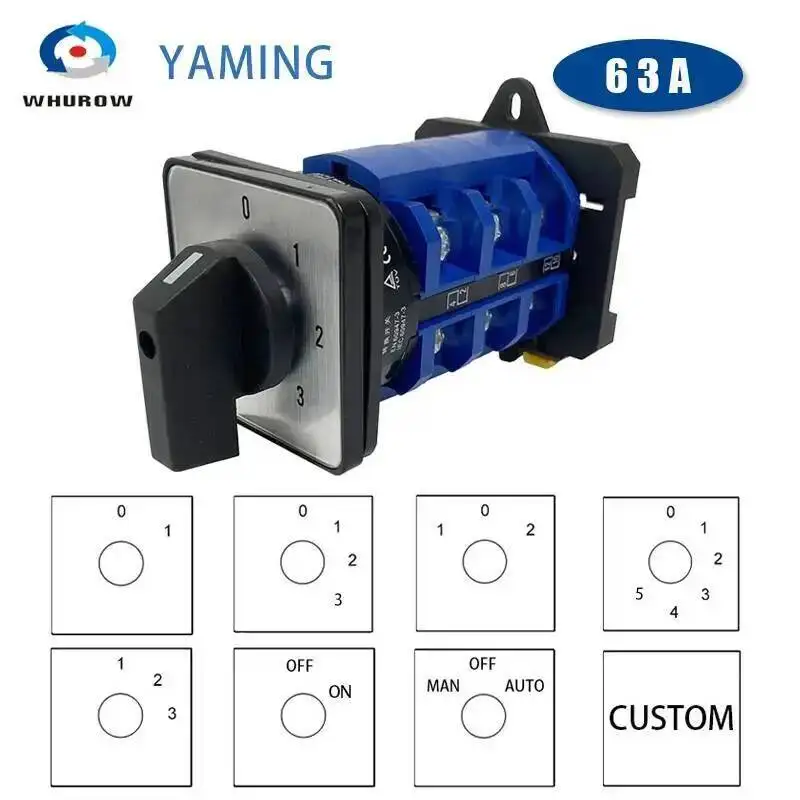 63A DIN Rail Mounted Universal Conversion Selector LW26-63/3 Three Poles Rotation Selection Control Circuit DIY Cam Switch