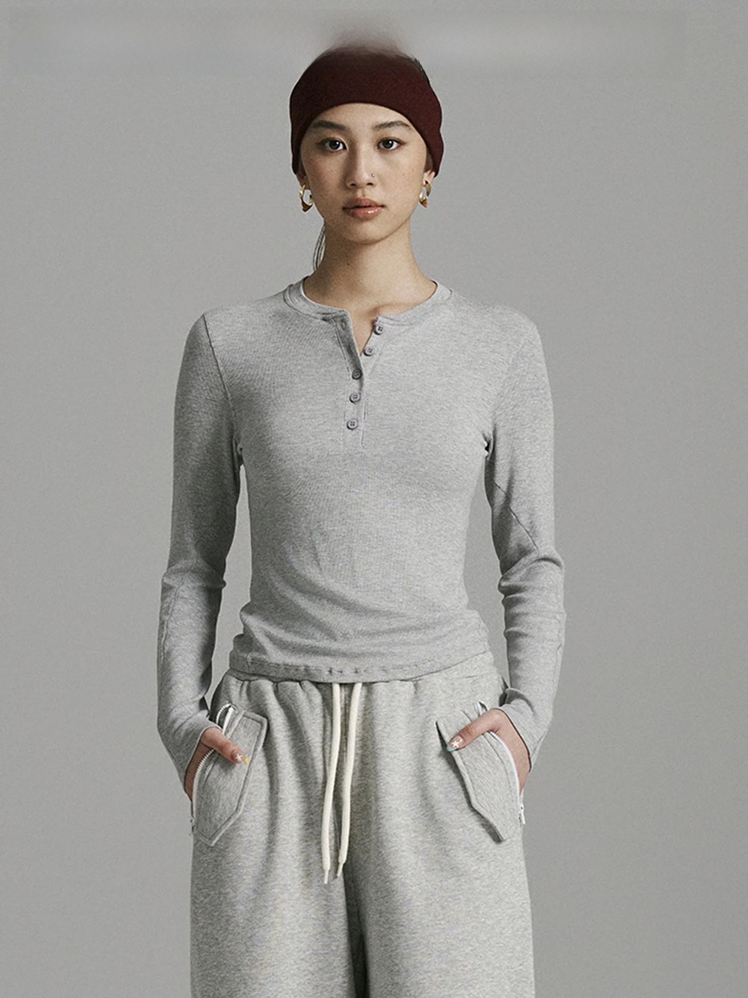 

Wooye Casual Modal Long Sve Yoga Top Women's Fitn Sportswear Versatile Henry Collar T-irt Breathable Lightweight