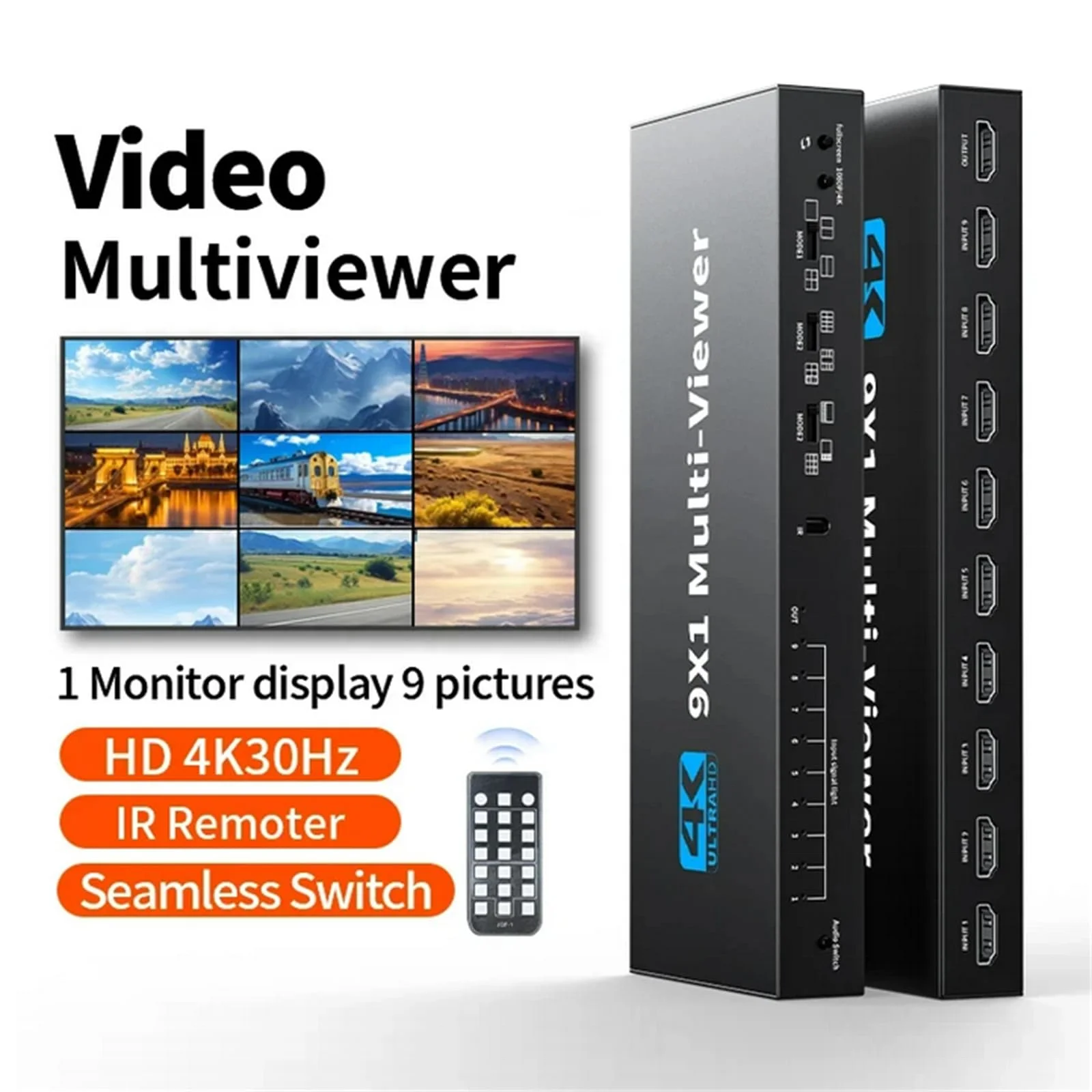 SYONG 4K HDMI Multi-Viewer 9X1, 9 In 1 Out HDMI Switcher With Remote, HDMI 9X1 Multi Viewer Switch For CCTV Monitor