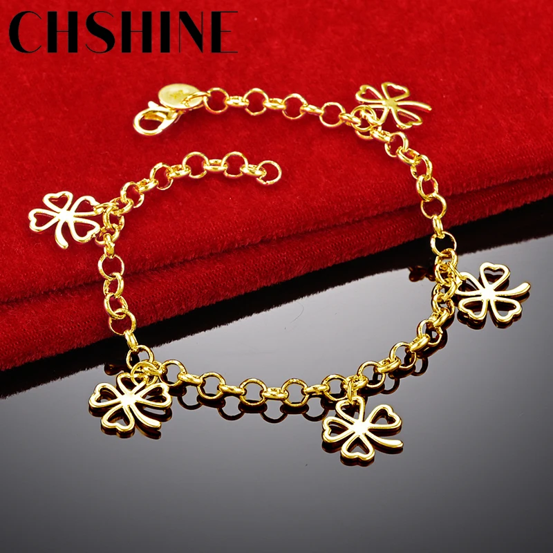 

CHSHINE 18K Gold Five Lucky Leaf Pendants Bracelet For Women Wedding Engagement Party Fashion Charm Jewelry