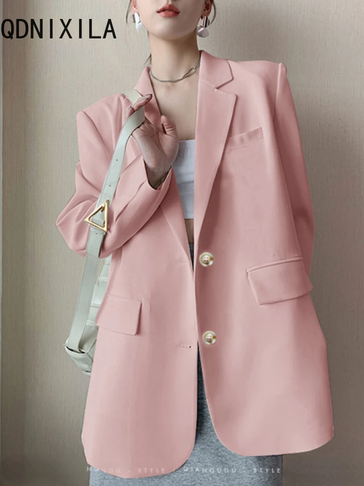 Blazers para mujer, trajes de oficina blancos de primavera para mujer, chaquetas informales de gran tamaño, chaqueta elegante de estilo coreano de