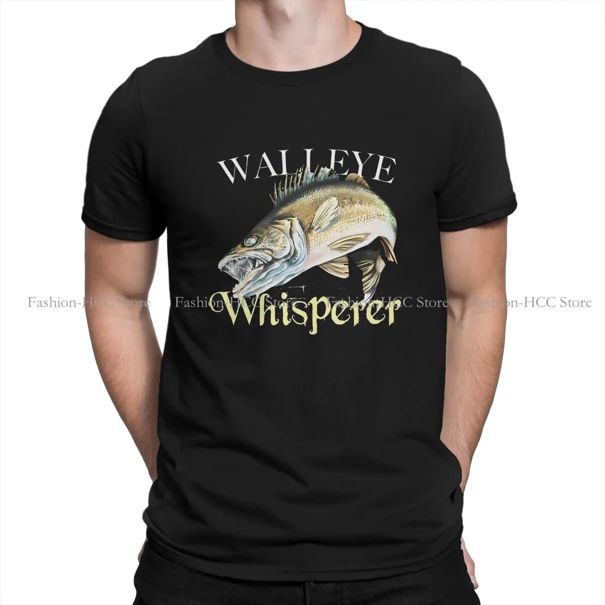 Fish Go Fishing Fisherman Polyester TShirt for Men Walleye Whisperer Soft Leisure Sweatshirts T Shirt Novelty Trendy