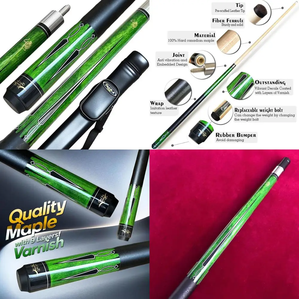 

Professional Maple Billiard Cue Stick, 13mm Tip, 58 Length, 19-21 Oz Options, Blue, Red, Green