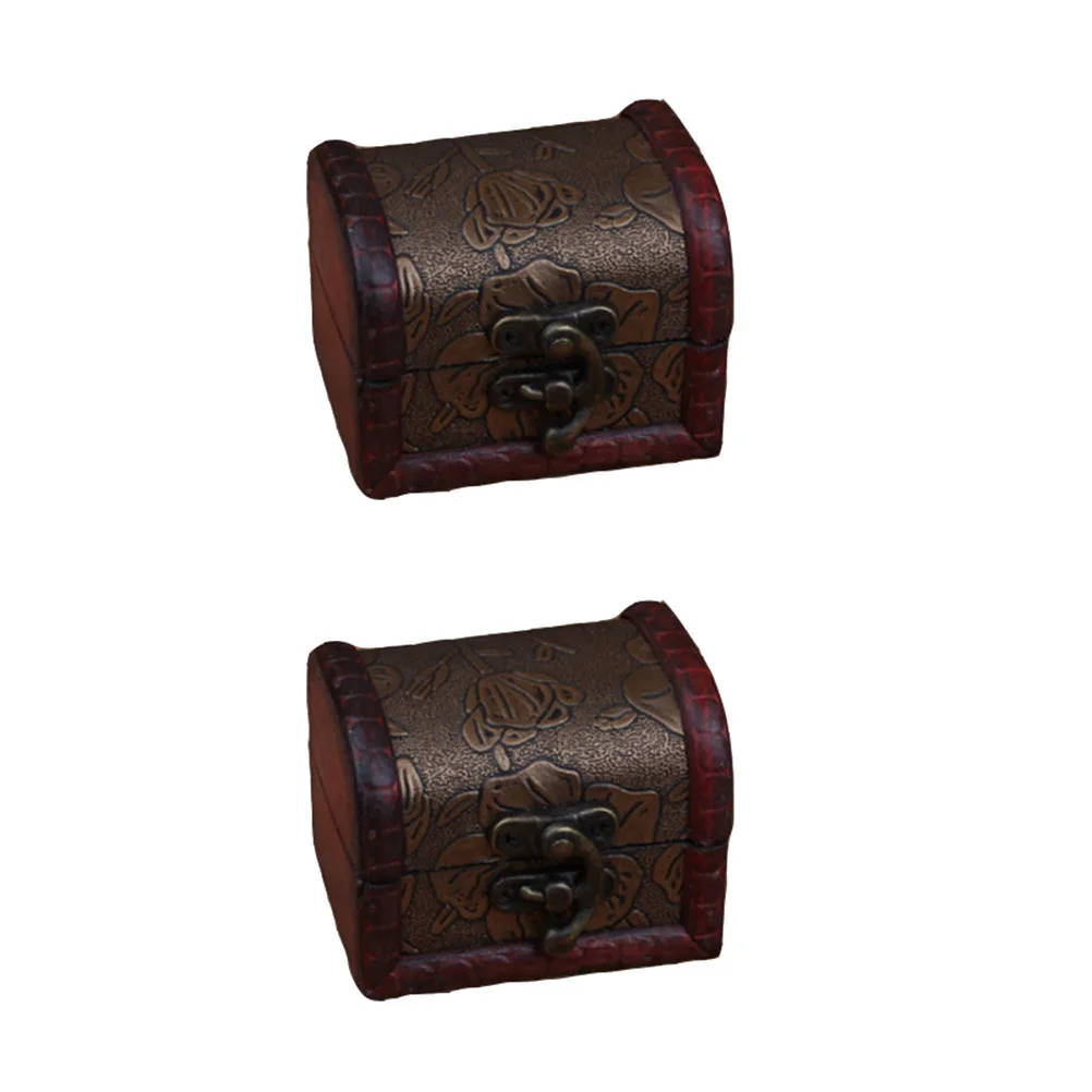 2Pcs Jewelry Organizer Box Retro Wooden Small Compact Jewelry Case Ring Holder Storage for Earrings Pills Trinket Gift for Women