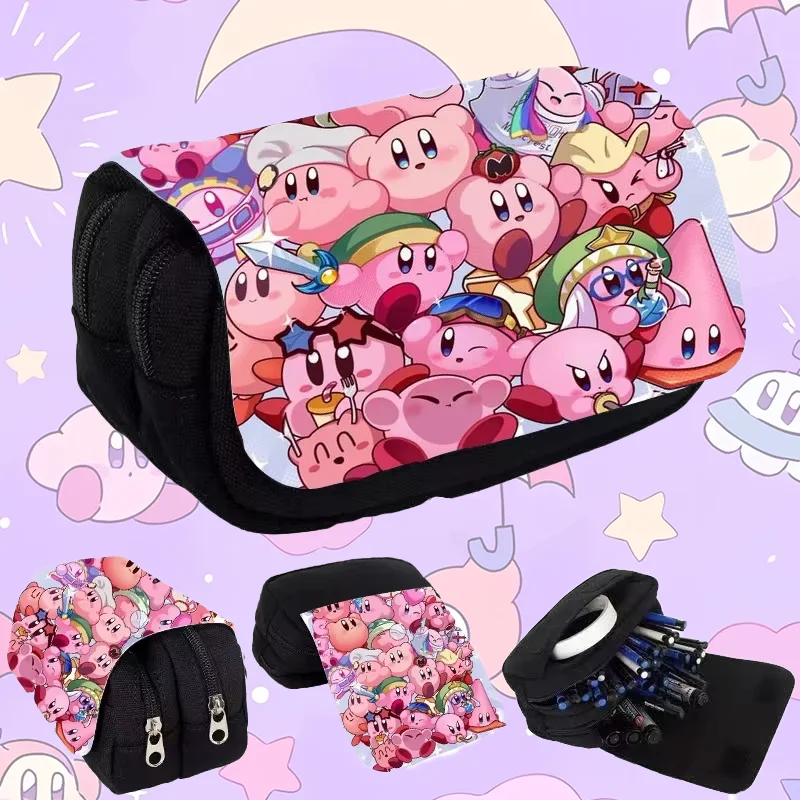 Kirbys Student Pencil Case Portable Boy Girl Cartoon Stationery Teenage Back To School Supplies Child Cute Pen Box Storage Bag