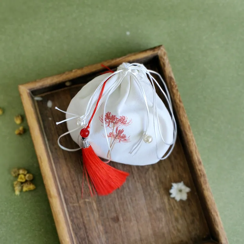 Chinese Style Art Mini Antique Style Printed Purse Tassel Small Sachet Pendant Sachet Hanfu Accessories Sachet Empty bag