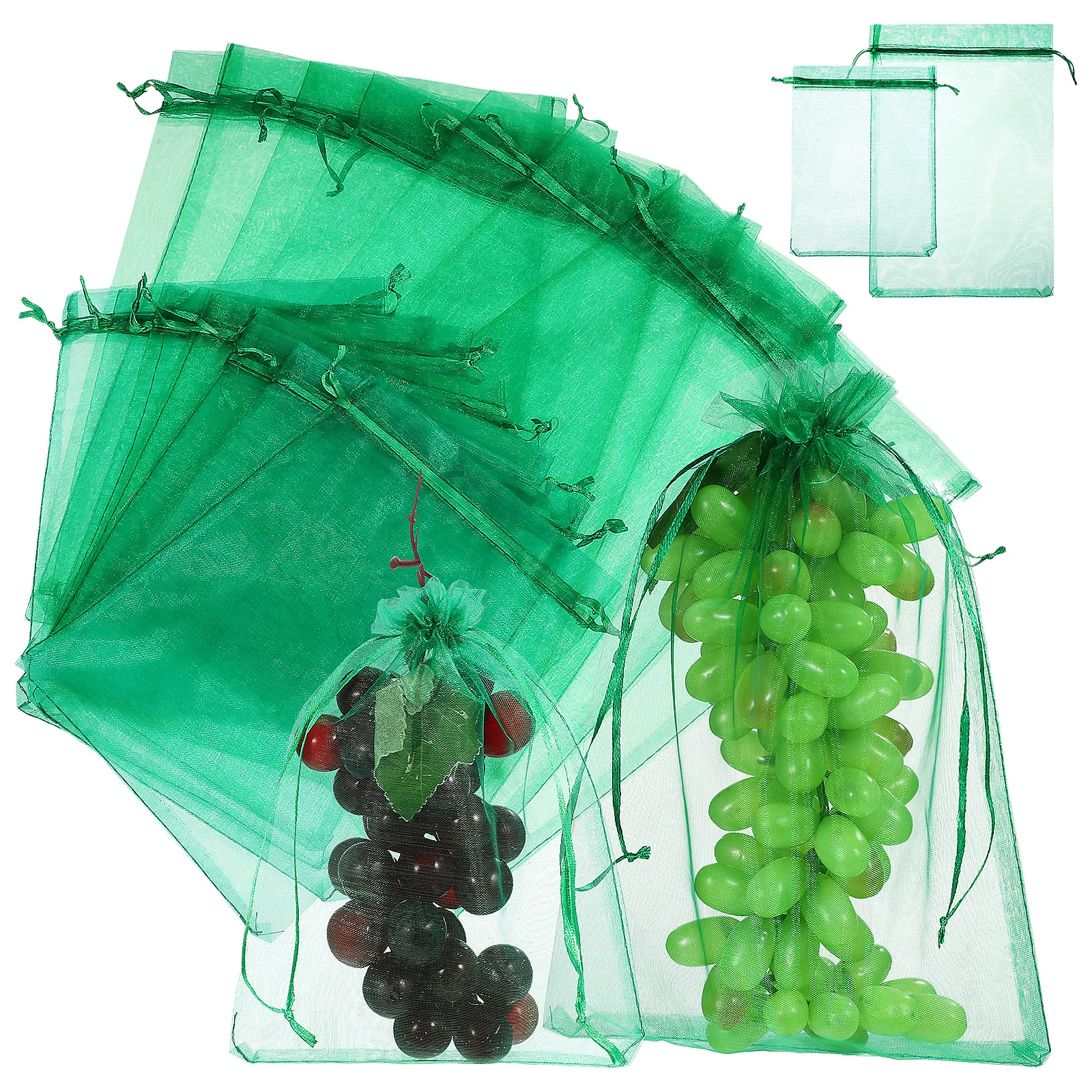 

50 Pcs Fruit Protection Bags 15x20CM 20x30CM Grass Green Insect Net Bag Mesh Drawstring Garden Plant Cage Vegetable Storage