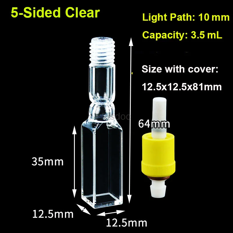 1PC 10mm Quartz Fluorescence Cuvette 3.5ml Five Sides Clear Vacuum Stopcock Sample Cell For Anaerobic Experiment
