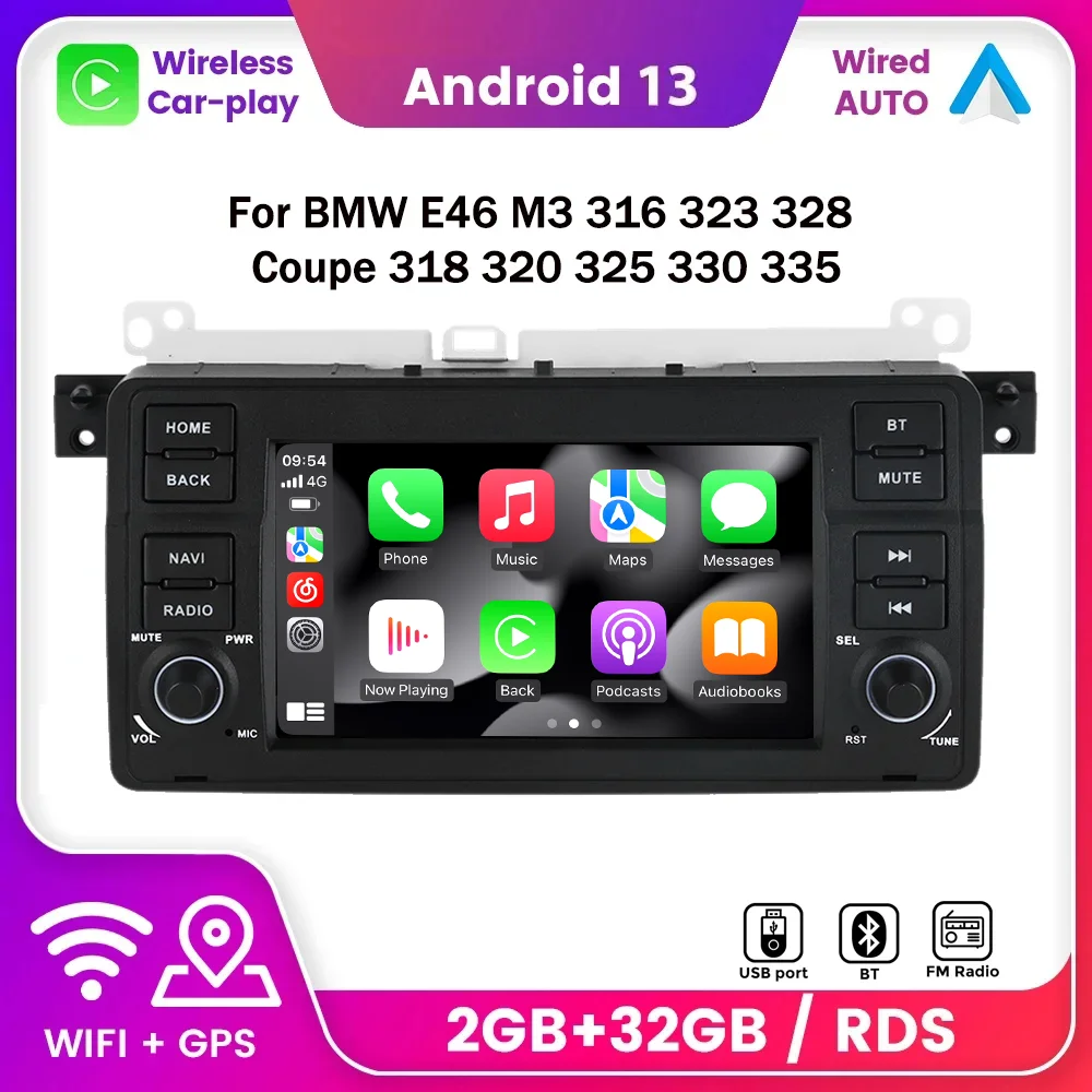2Din Auto Radio Android 13 For BMW E46 M3 316 323 328 Coupe 318 320 325 330 335 32GB ROM CarPlay Navigation Multimedia Player