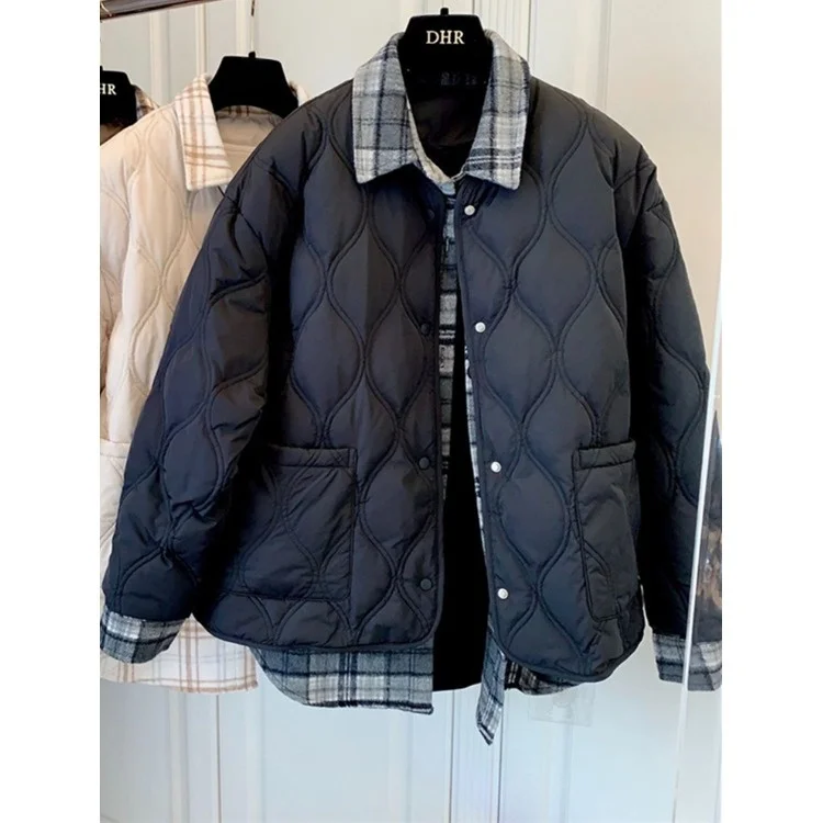 

Women's Plaid Cotton Jaet Coat plus Size Loose down Thiened Winter New Sle Faionable Casual Retro Sle Long Sve