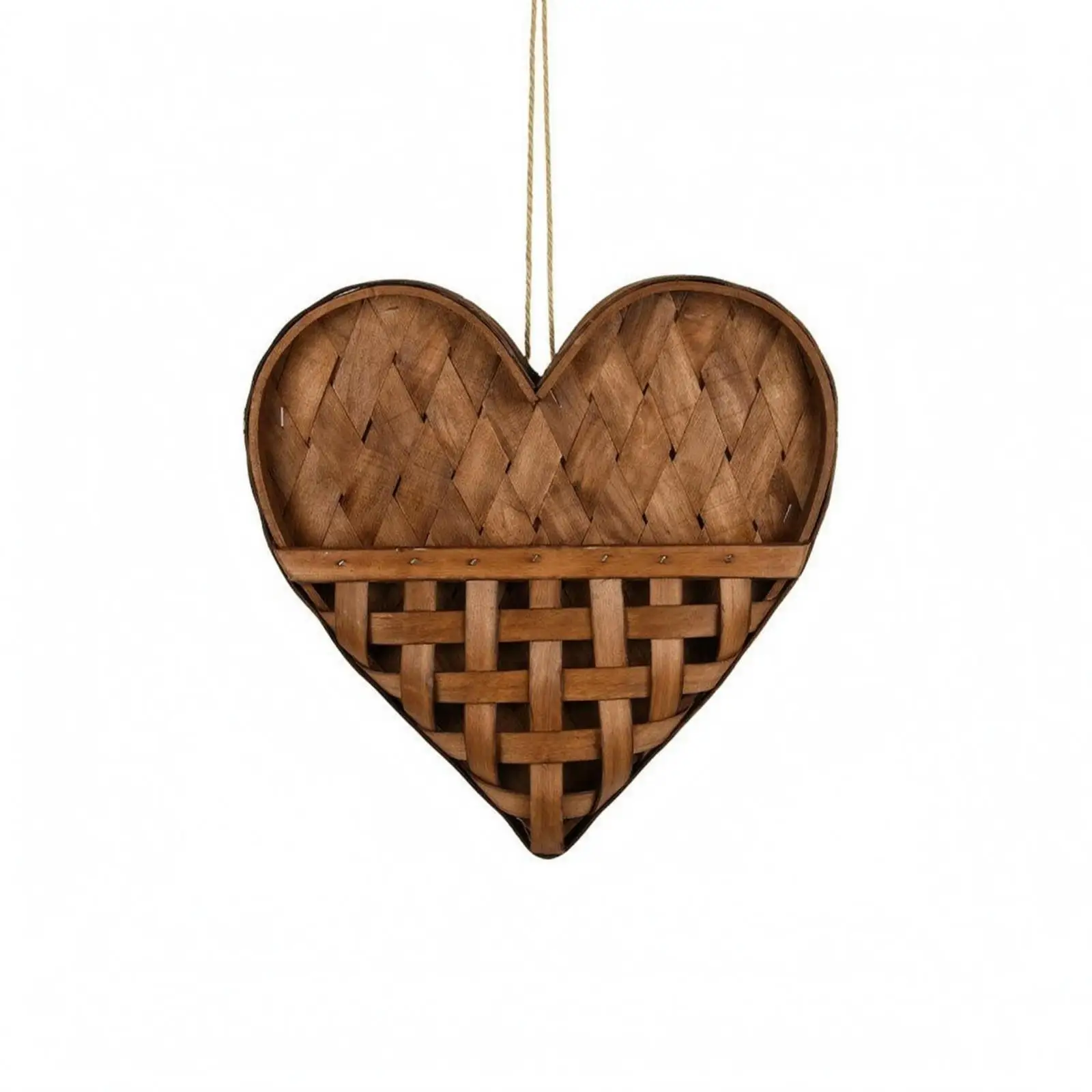 Heart-shaped wooden wall basket, storage basket, woven, home accessory.