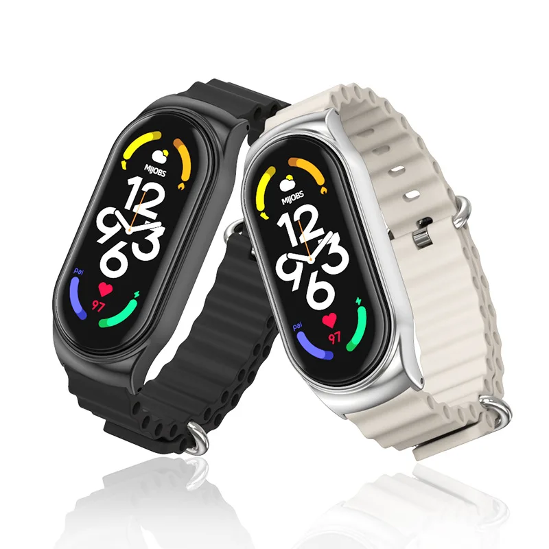 S25 سيليكون + حافظة معدنية المحيط حزام ساعة اليد Mi حزام 8 مناسبة لسوار Xiaomi 3/4/5/6/7/8 حزام 04 سلك 304 معدن #1