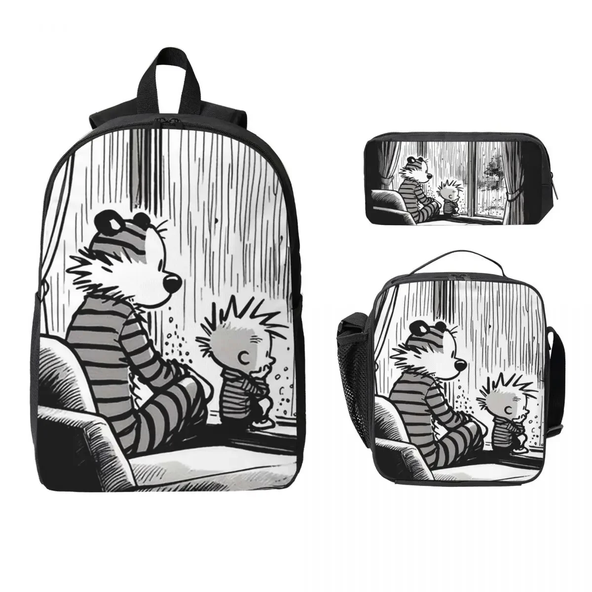 Calvin And Hobbs Dance Classic Backpack Boys Girls BookBag School Bag Computer Shoulder Bags 3ps Insulated Lunch Bag Pencil Case
