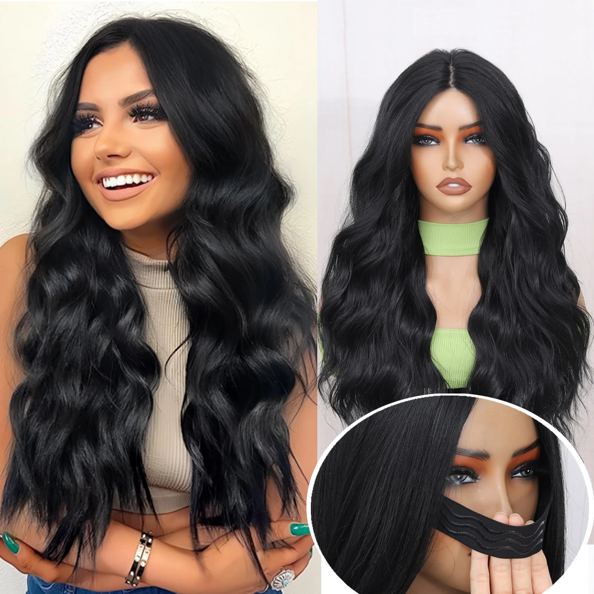 Wig for Women, Long Wavy Lace Hairline Wig, 26 Inch Middle Part Synthetic Heat Resistant Wig for Daily Party