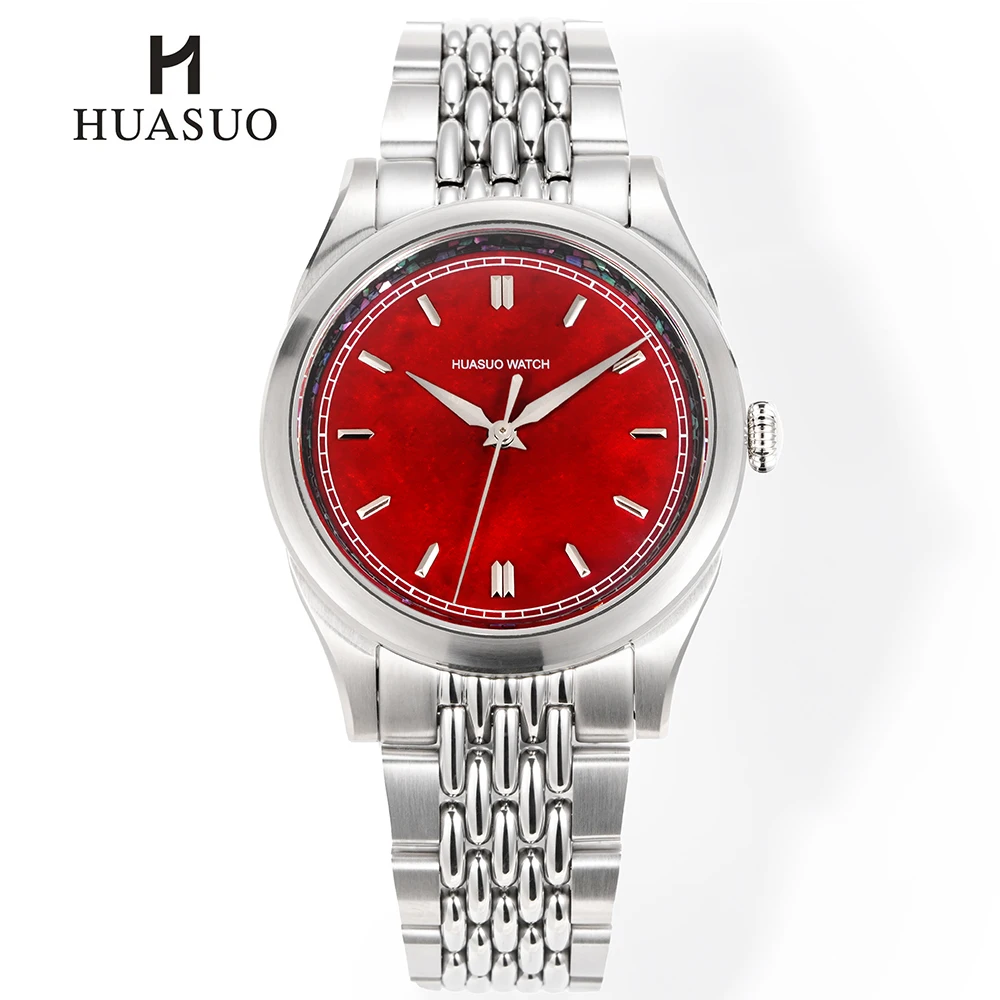 HUASUO New 38MM Men Luxury Automatic Mechanical Watch Rhinoceros Lacquer Dial PT5000/SW200 Movement Stainless Steel Wristwatch