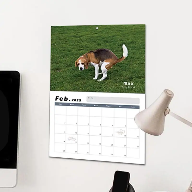 ユニークなうんち犬のカレンダー、家族プランナー、いたずらカレンダー、ペット愛好家、面白いアート、8.27x11.22インチ、2025