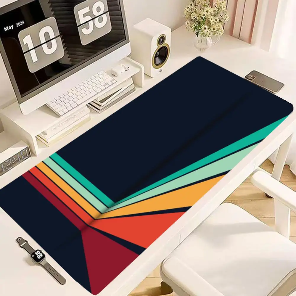 Retro Geometric Diagonal Stripe Large Size Table Mat For Bedroom Learning Laptop Office Desktop Games Mat Non-Slip Rubber