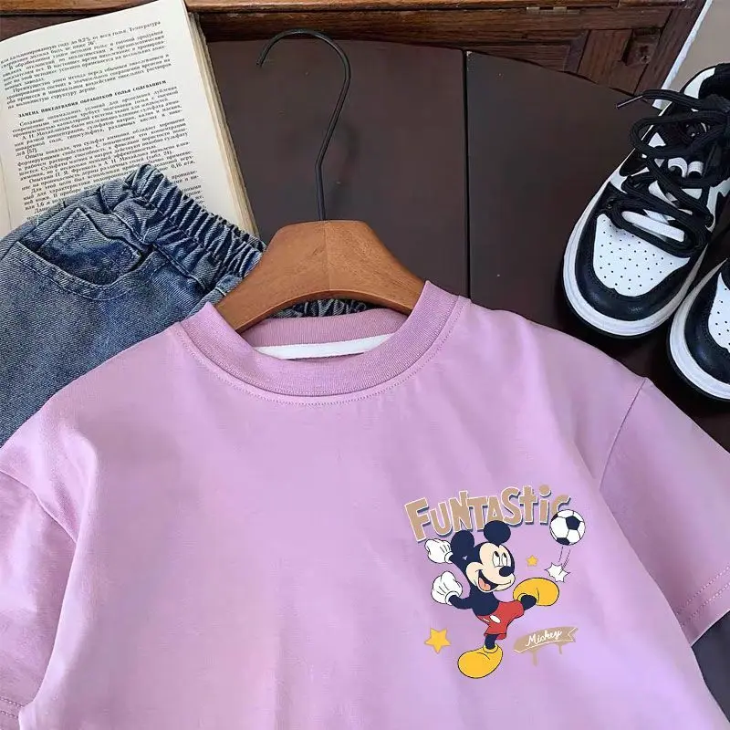 Disney Series Mickey เด็กฤดูใบไม้ผลิและฤดูใบไม้ร่วงนุ่มสบายแฟชั่นการ์ตูนสบายๆน่ารักผ้าฝ้ายปลอมชุดสองชิ้น