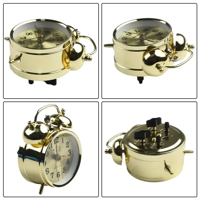 ABLN-Manual Wind Up Gold Vintage Metal Snooze Wake-Up Clock, Cute Table Clock For Home Study Room Mantel Decoration