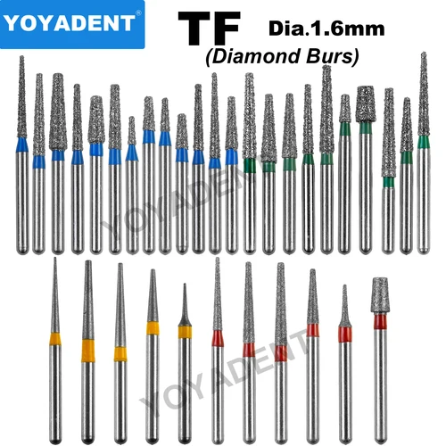 Imagen 1 del producto Fresas dentales de diamante tipo TF, taladros de odontología, fresas dentales para pieza de mano de alta velocidad, herramientas de dentista Dia.1.6mm10 unids/pack