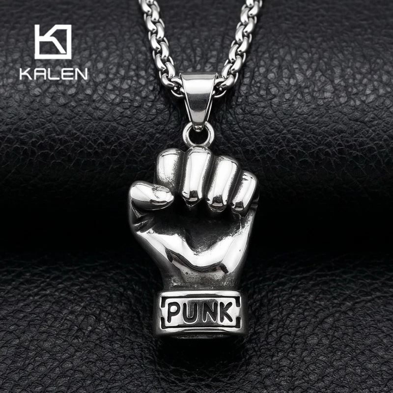 Kalen Vintage Edelstahl Faust-Hand-Anhänger Halskette für Männer Punk Charm Sport Party Schmuck Statement Jubiläumsgeschenke