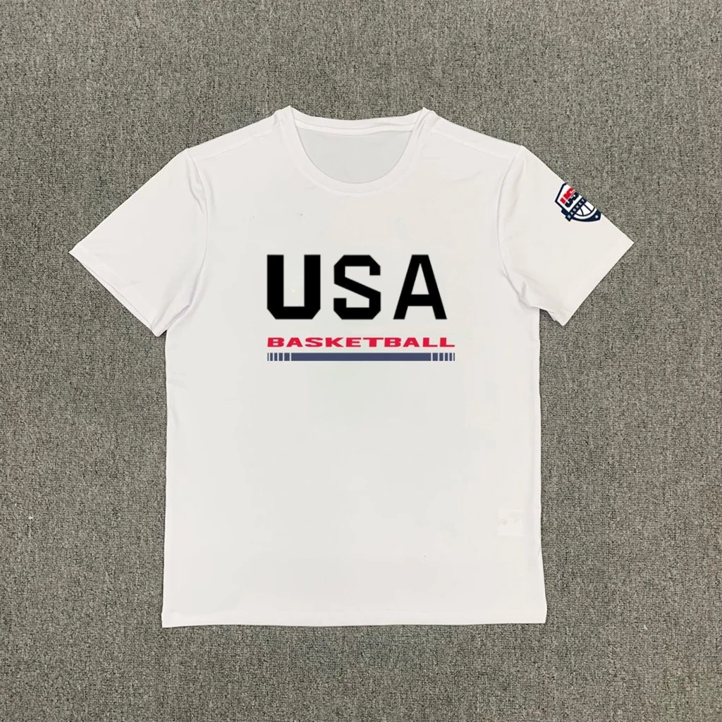 2025 جديد فريق الأحلام الأمريكي تي شيرت التدريب الوطني كرة السلة قصيرة الأكمام الاحماء ملابس الشارع قمة الموضة ملابس رجالية #3