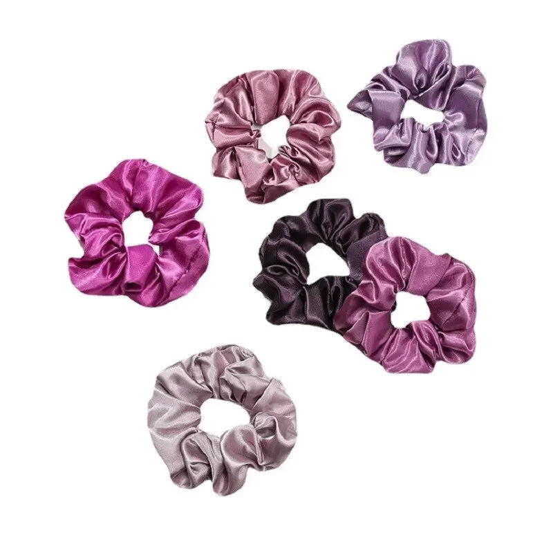 12 Pieces Purple Elegant Satin 6pcs Large Intestine Ring + 6pcs Small Intestine Ring Elastic Ponytail Hair Rope Gift Set