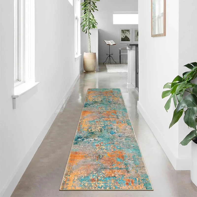 Hallway Carpet Corridor Rug Runner Long Carpets Machine Washable Non-Slip Floor Mat Gradient Color Distressed Home Decor Rugs