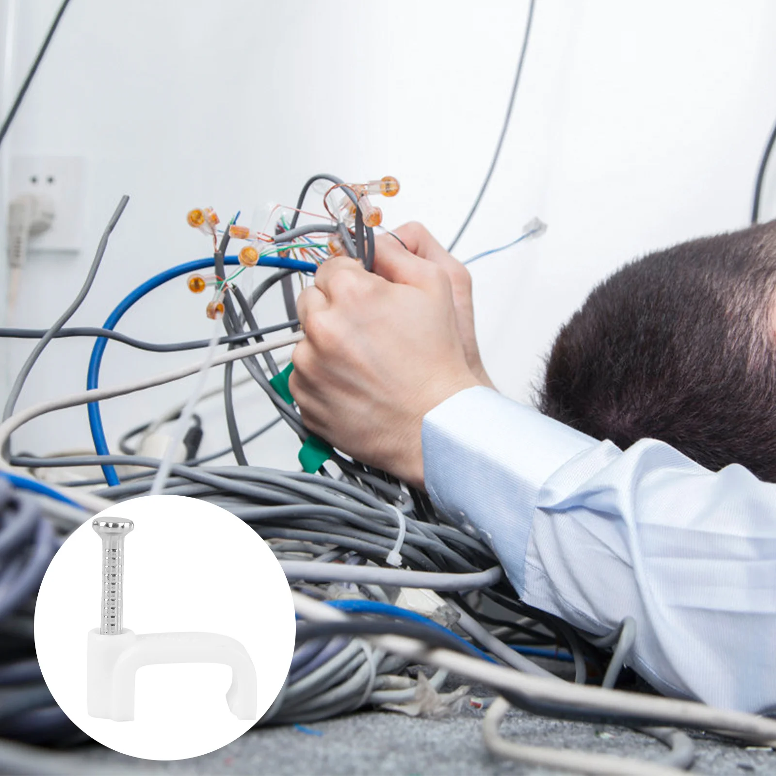 

500pcs Clips White Steel Nail Pe Plastic Insulation Impact Resistant Corrosion Proof For Home Office Cable