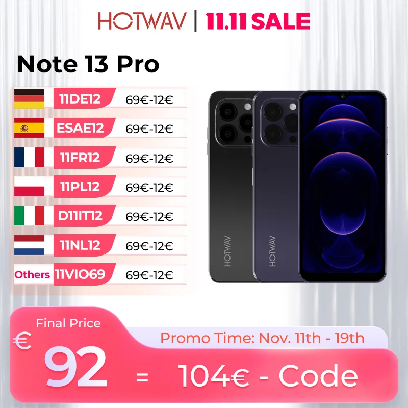 HOTWAV Note 13 Pro 4G Android 13 tlphone portable 6.6 ''HD + 90Hz 8GB 256GB 50MP camra Smartphone 5160mAh batterie tlphone portable