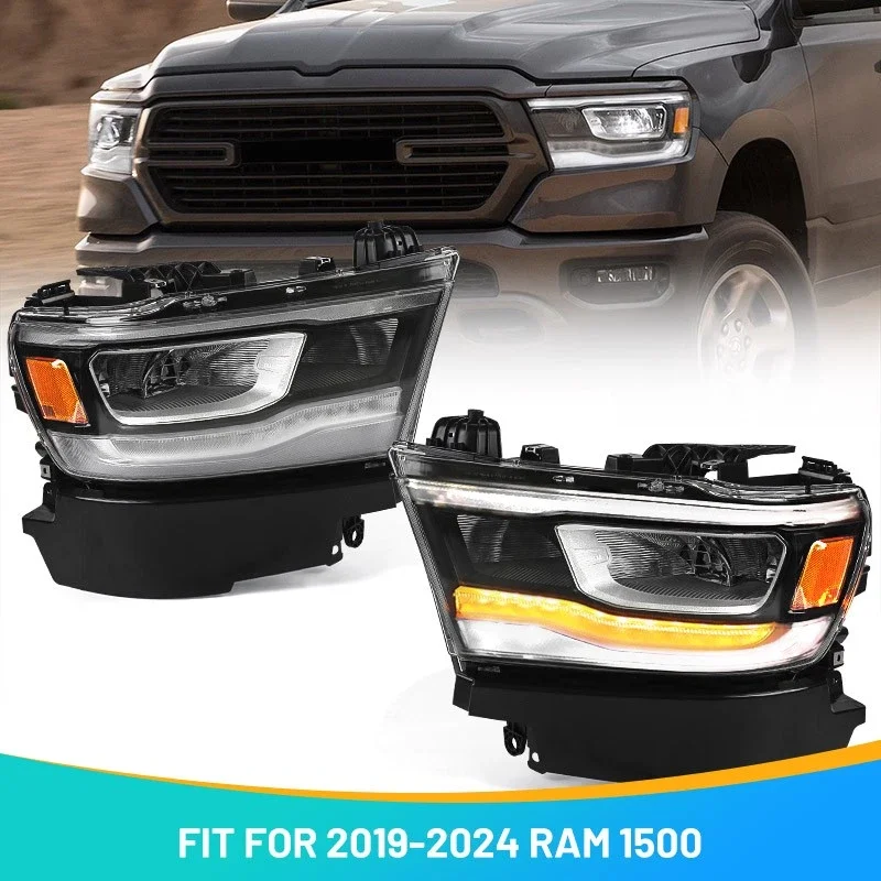 

1 шт. хромированные отражающие фары для Dodge RAM 1500 2019-2023 годов, полностью светодиодные лампы DRL, желтый указатель поворота