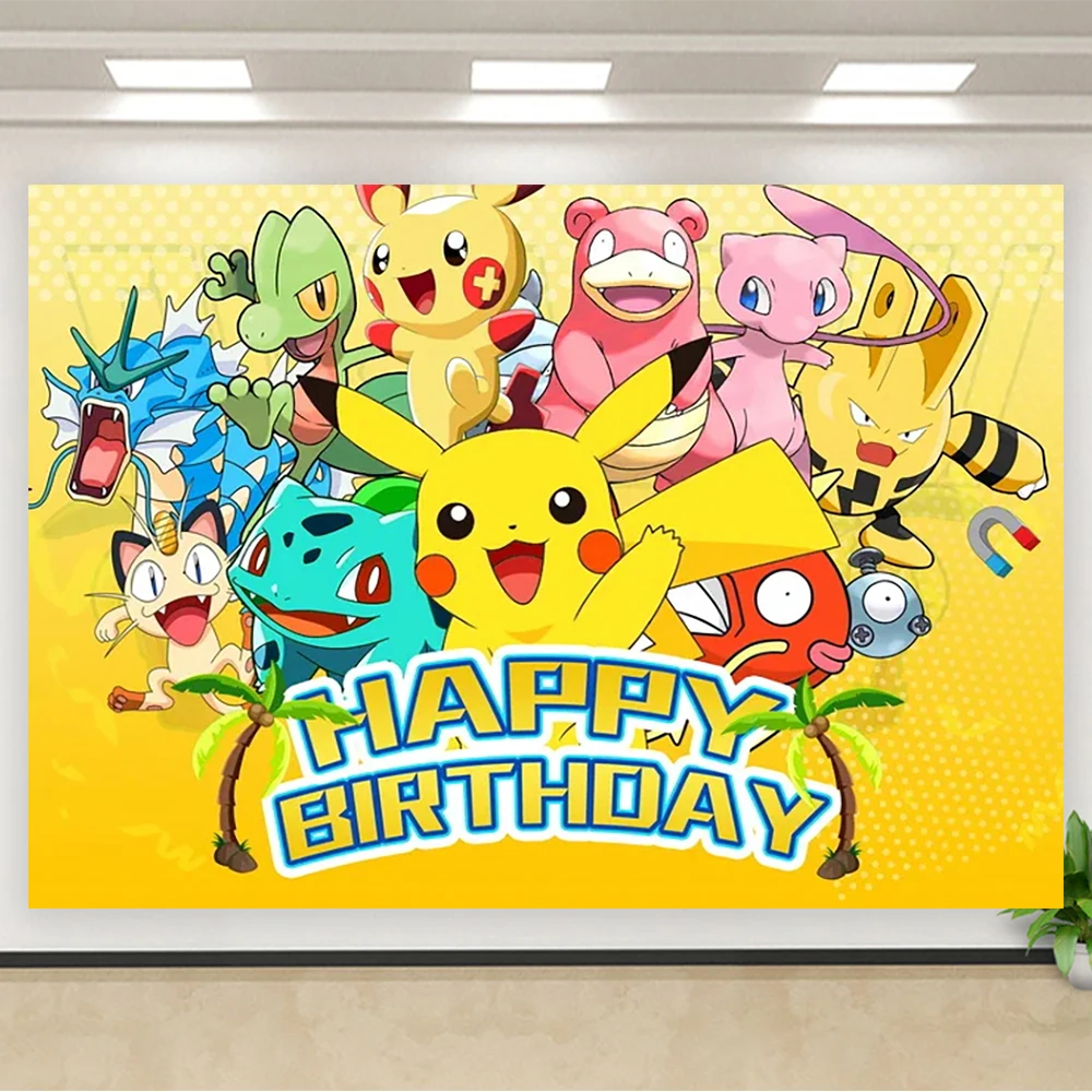 بوكيمون عيد ميلاد خلفية بيكاتشو حفلة التصوير خلفية جدار استوديو الصور راية ملصق استوديو الصور طفل هدية ديكور الحفلات #5