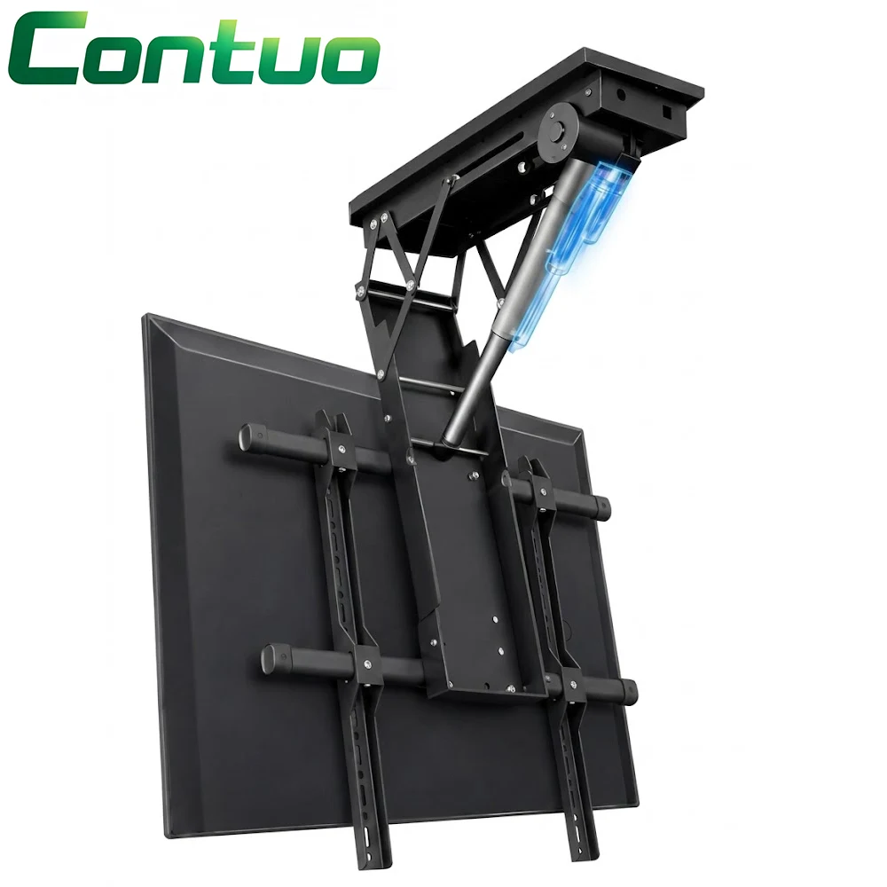 Motorized Fold Down and Swivel TV Bracket Foldable Ceiling TV Mount with Remote for Flat Screen LED TV Ceiling Lift Stand