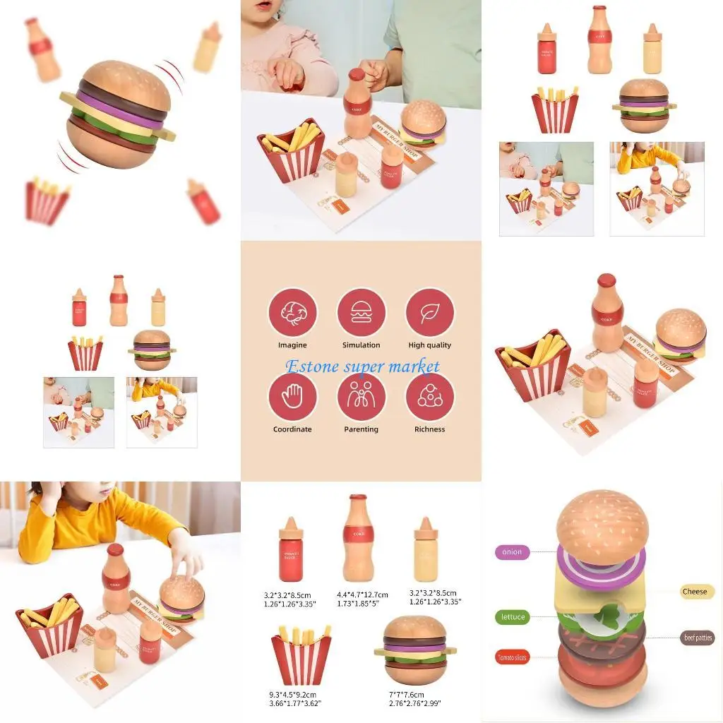 090B Baby Toy Kitchen Burger Set Real Life Cosplay Simulation Educational Wooden