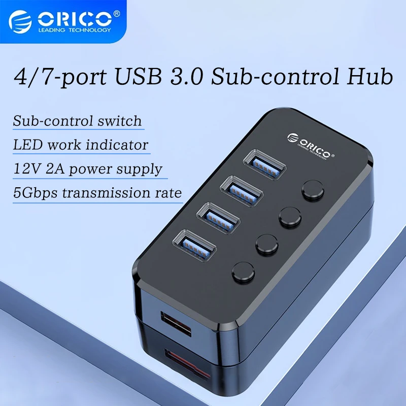 ORICO 4 Ports Multi USB Hub Powered Splitter Socket with On/Off Switch Dock Multiple USB 3.0 Slot Power Supply Strip Adapter
