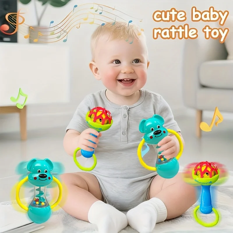 블루 스타일 싱글 헤드 벨(양손 그립 포함) - 유아를 위한 생동감 넘치는 동물 테마의 악기, 내구성이 뛰어난 ABS 소재