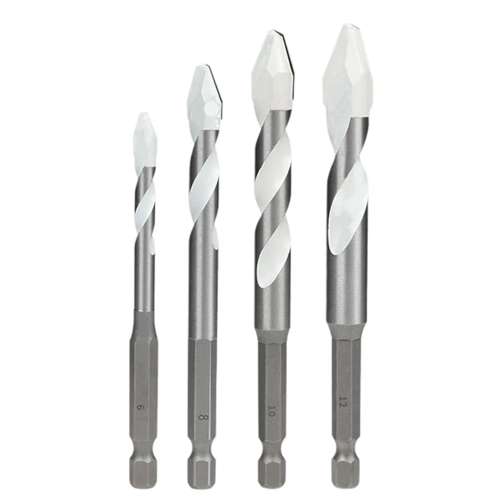 

4 Piece Eccentric Drill Bit Set for Tile and Wood Drilling 1/4'' Hex Shank Efficient Chip Removal with Staggered Edge Design