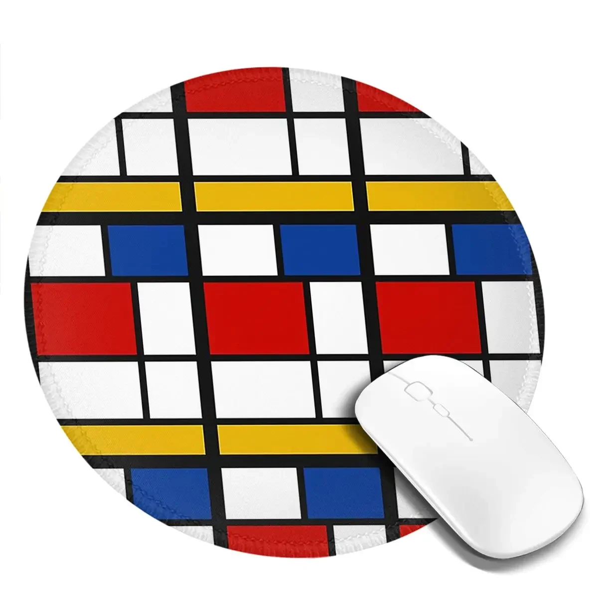 De Stijl  (Mondrian Inspired) Round Mouse Pad Computer Keyboard Mouse Mat Gamer Laptop Desk Mat Office Table Mats